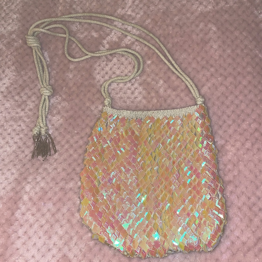 Laura Biagiotti small beige sequin satchel bag